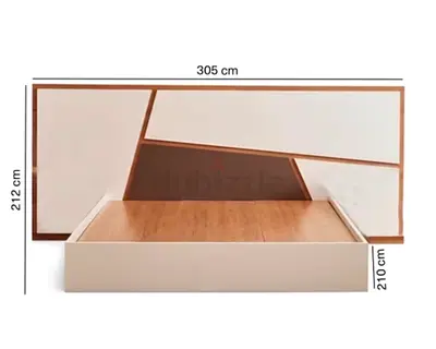 Modern King Size Bed with Geometric Headboard with 2 bedside tables