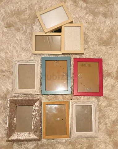 Mixed set of 9 photo frames - assorted colors and styles