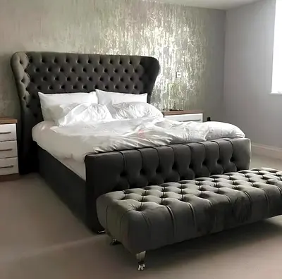 Luxury Fabric Bed Frame With Mattress Stylish Modern Design Headboard