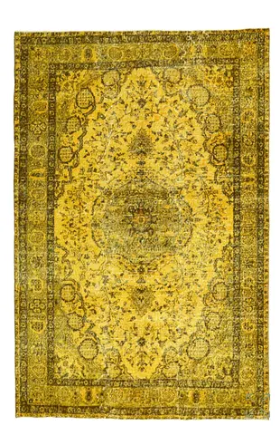 Vintage-style Yellow Persian Medallion Rug - 5ft 9 ft  (approx)