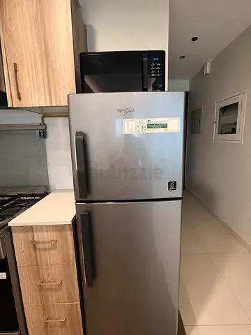 Whirlpool Top Freezer Refrigerator - Stainless Steel, Good Condition + Microwave
