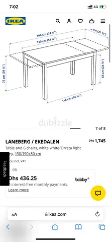 IKEA Extendable Dining Table with 4 chairs- Dark brown