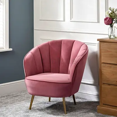 Pink Velvet Accent Armchair with Gold Legs