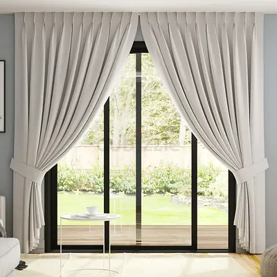 Light grey blackout curtains with tiebacks - set of 2 panels