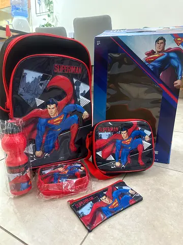Superman Kids Backpack Set with Lunch Bag, Pencil Case and Water Bottle - New