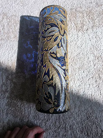 Luxury Hand-Painted Blue Glass Vase with Gold Arabic Calligraphy