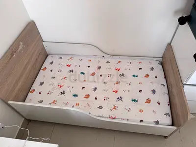 Toddler Bed with Mattress - Single Side Rail, Good Condition