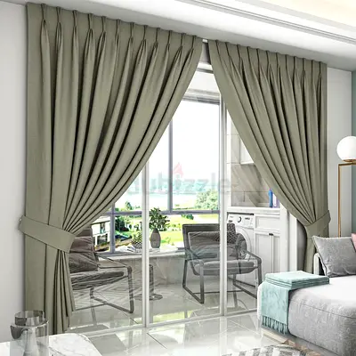 Blackout par meter only 55 dh Set of Grey Fabric Curtains with Tiebacks - Ready to Hang
