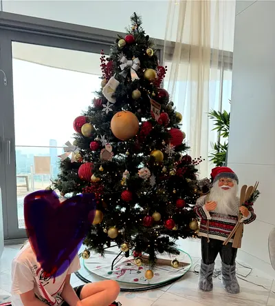 Pre-decorated Artificial Christmas Tree with Ornaments and Santa Figure
