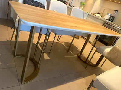 Dining table with Light Wood Seats and Metal Frames without chairs
