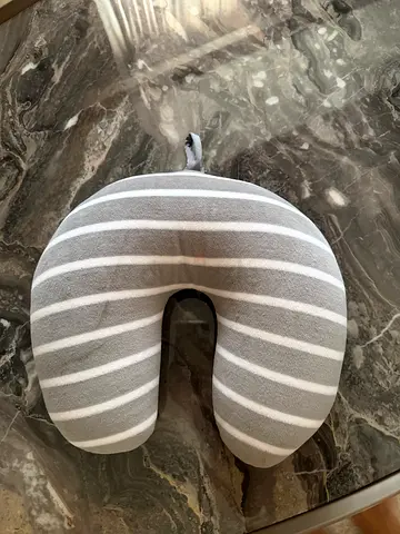 Grey striped U-shaped travel neck pillow - lightly used