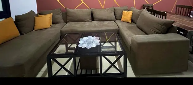 Large U-shaped Fabric Sofa in Good Condition