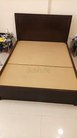 Queen size wooden bed frame with headboard - dark brown
