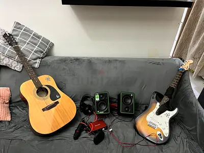 Acoustic and Electric Guitar Bundle with Audio Interface, Mic Monitors