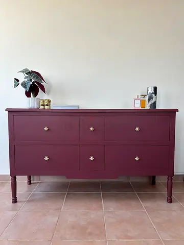 Hand Painted Solid Wood Console Sideboard in Bordeaux Red