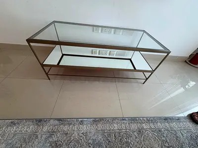 Glass Top Console Table with Lower Shelf - Metal Frame