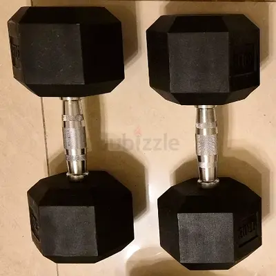 Pair of 30 lb Hex Rubber Dumbbells - Good Condition