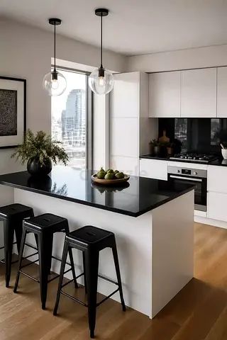 Modern kitchen island with black countertop Custom made
