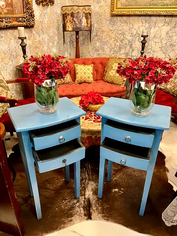 Pair of Vintage Light Blue Bedside Tables/Nightstands with Drawers