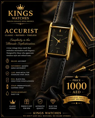 Accurist Classic Black Leather Gold-Tone Quartz Watch - Men’s