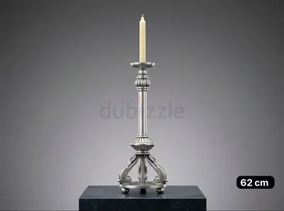 Vintage Ornate Silver Candle Holder / Tall Decorative Candlestick - 62 cm