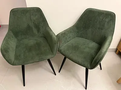Pair of Green Velvet Corduroy Dining/Accent Chairs with Metal Legs - Excellent condition