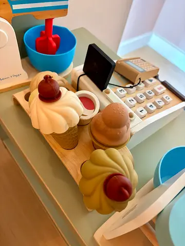 Danish Design FLEXA WoodenShop Play Set with Cash Register and multiple wooden accessories