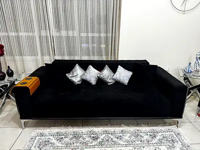 Black 2 Piece (3 Seater Sofa) with Metal Base — Good Condition