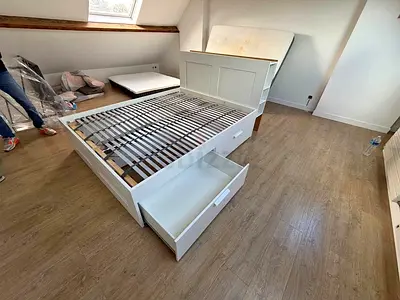 Ikea Queen White Brimines Bed frame with Ikea mattress