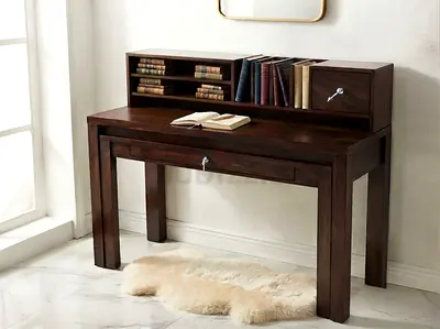 The One Solid Wood Study Desk with Organizer and Drawer - Dark Brown