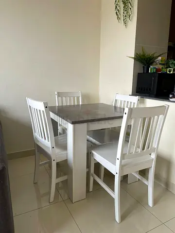 Solid Wood 4-Seater Dining Table with 4 Chairs in 449 dhiram- White (original pirce 650)