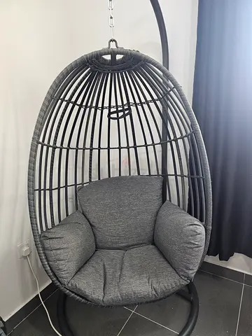 Grey Rattan Hanging Egg Chair with Cushions
