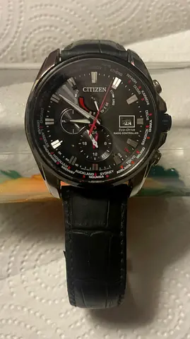 Citizen Eco-Drive Mens Chronograph Watch with Black Leather Strap