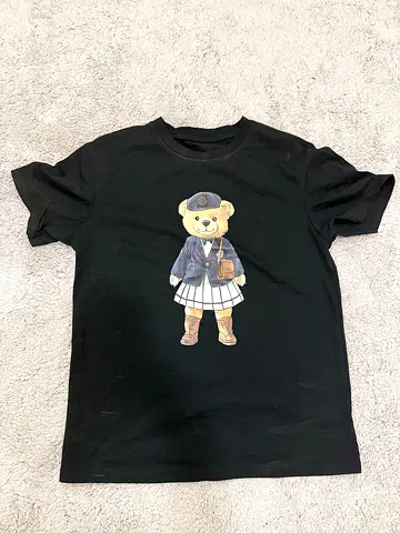 Black T-shirt with Teddy Bear Graphic, Size M