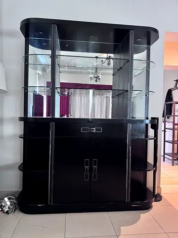 Black Display Cabinet with Glass Shelves