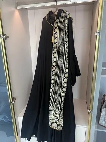 Black Abaya/ Kaftan with Intricate Silver to gold Embroidery - Size Approx M/L