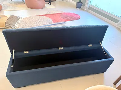 Storage Ottoman Bench with Lift-Up Lid - Blue Fabric 160cm x 40cm