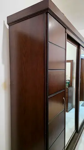 Solid Dark Wood Wardrobe / Armoire with Mirror