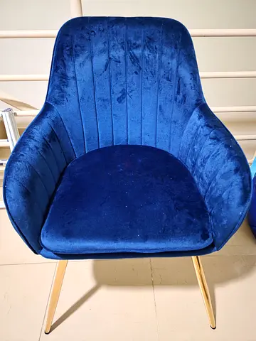 Luxury Blue Velvet Accent Chair with Gold Legs - Modern Dining/Lounge Chair