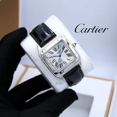 Cartier Santos Stainless Steel Leather Strap Watch - Classic Dress Watch