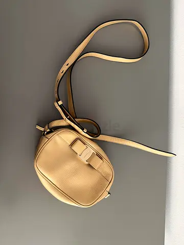 Gold leather crossbody shoulder bag - compact everyday bag