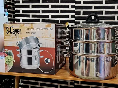 MOVING OUT SALE: 3-Layer Stainless Steel Steamer Pot Set - 24cm