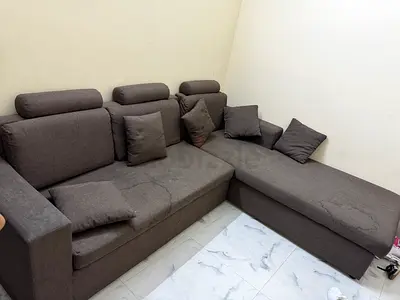 L-shaped 3-seater Fabric Sofa with Chaise - Dark Grey