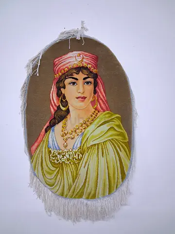 Vintage Textile Wall Hanging Portrait of a Woman