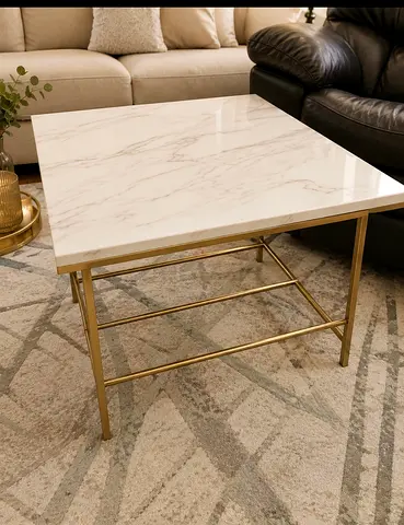 Square Marble- Coffee Table with  Metal Base