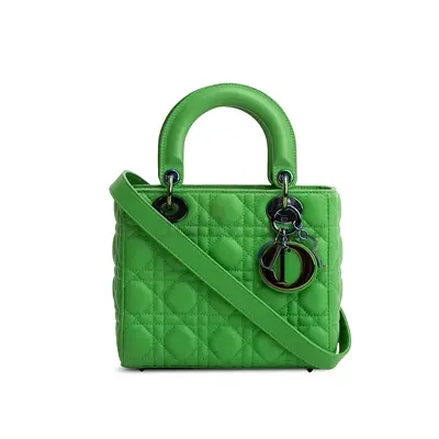 Christian Dior 2022 Green Cannage Lambskin Leather Small Lady Dior Bag