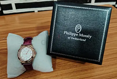 MOVING OUT SALE: Philippe Moraly Swiss Ladies Watch with Leather Strap and Box