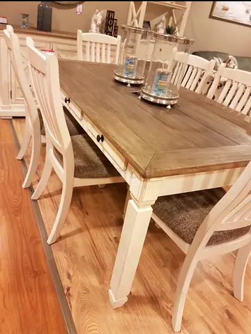 Solid Wood Extendable Dining Table with 6 Chairs - White  Natural