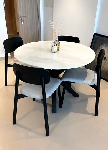 Round Marble-Top Dining Table with 4 Chairs - Modern Set