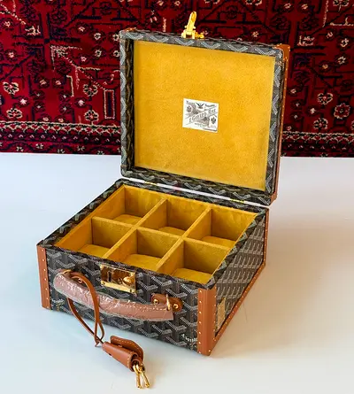 Goyard-inspired 9-compartment jewelry/watch travel case